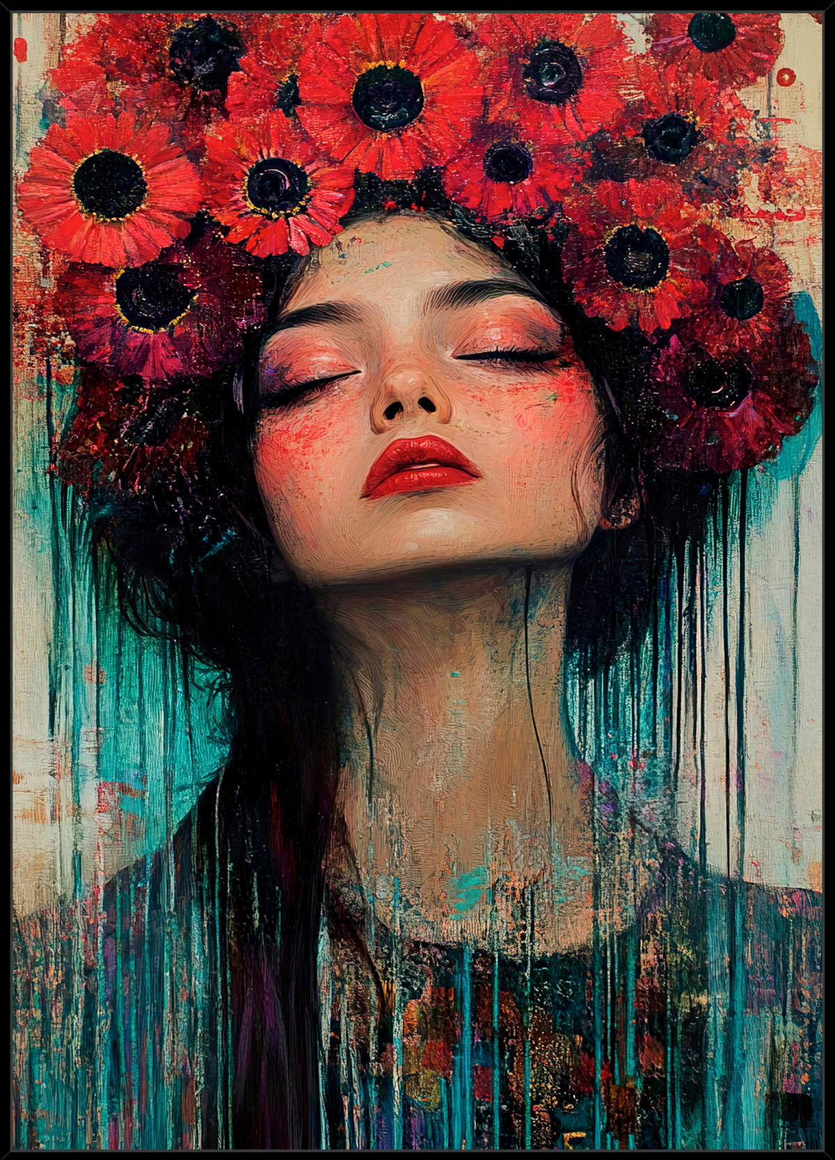 OBRAZ NA SKLE, květiny, ženy, 50/70 cm  - černá/vícebarevná, Lifestyle, kompozitní dřevo/sklo (50/70cm) - Monee