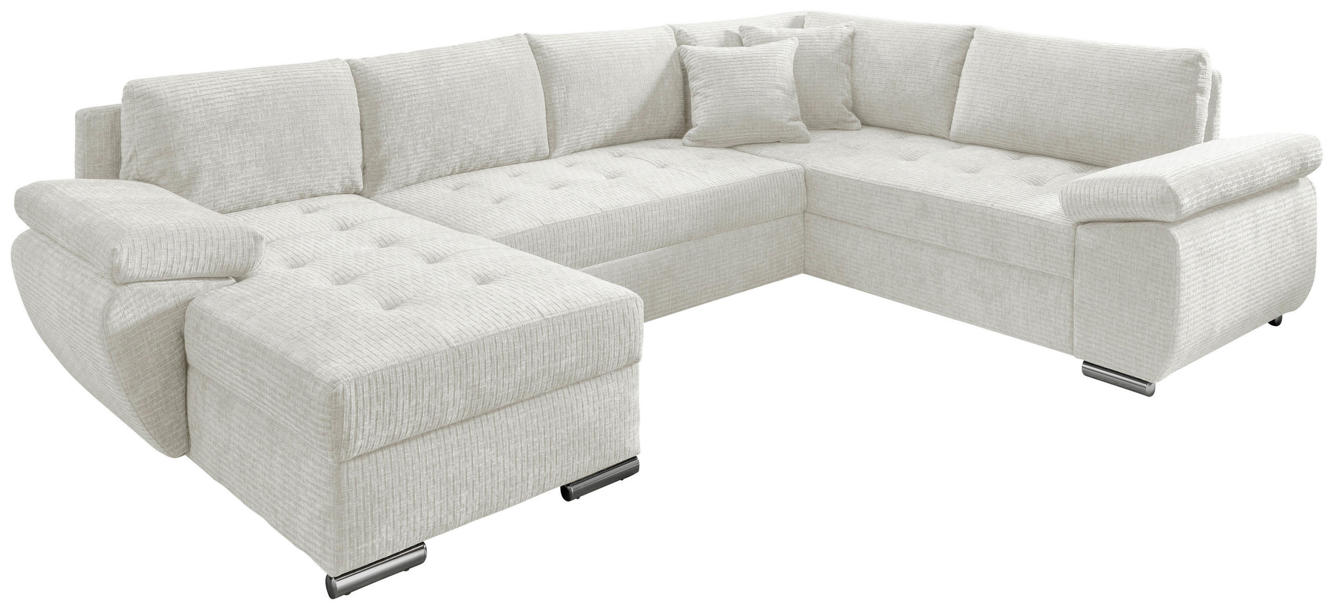 WOHNLANDSCHAFT Creme Mikrofaser  - Chromfarben/Creme, KONVENTIONELL, Textil/Metall (157/305/219cm) - Livetastic
