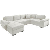 WOHNLANDSCHAFT Creme Mikrofaser  - Chromfarben/Creme, KONVENTIONELL, Textil/Metall (157/305/219cm) - Livetastic