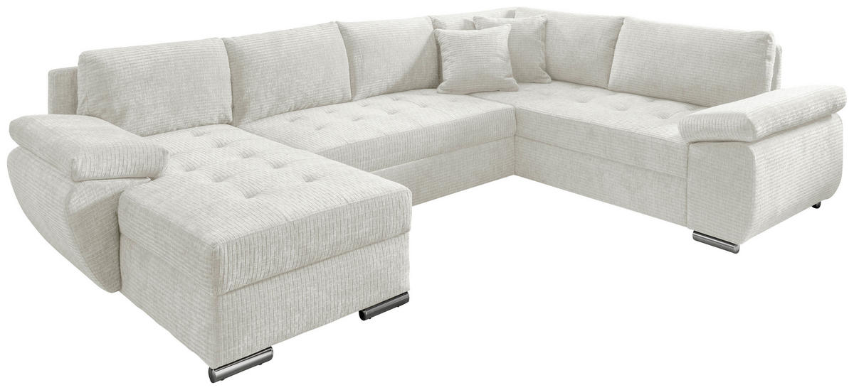 WOHNLANDSCHAFT Creme Mikrofaser  - Chromfarben/Creme, KONVENTIONELL, Textil/Metall (157/305/219cm) - Livetastic