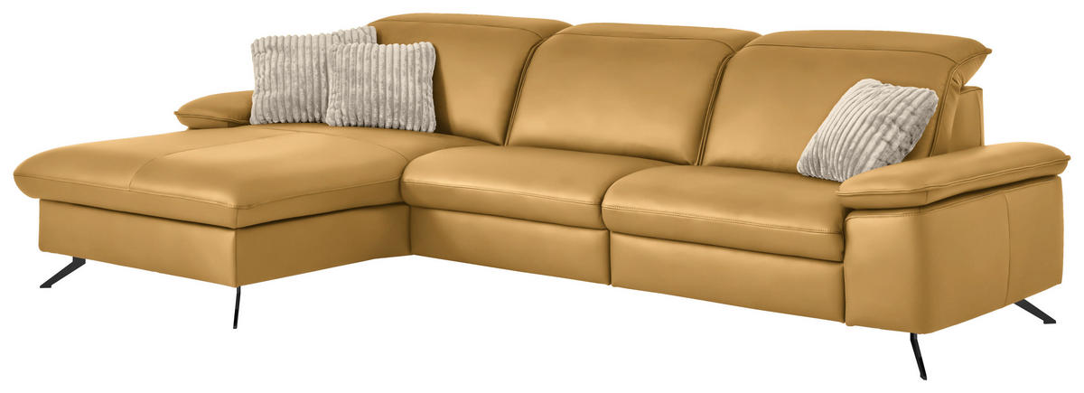 ECKSOFA  Echtleder Gelb  - Gelb/Schwarz, Design, Leder/Metall (169/307cm) - Beldomo Premium