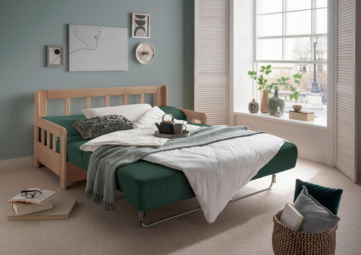 SCHLAFSOFA in Textil Naturfarben, Dunkelgrün  - Dunkelgrün/Naturfarben, Modern, Holz/Textil (154/88/90cm) - Livetastic