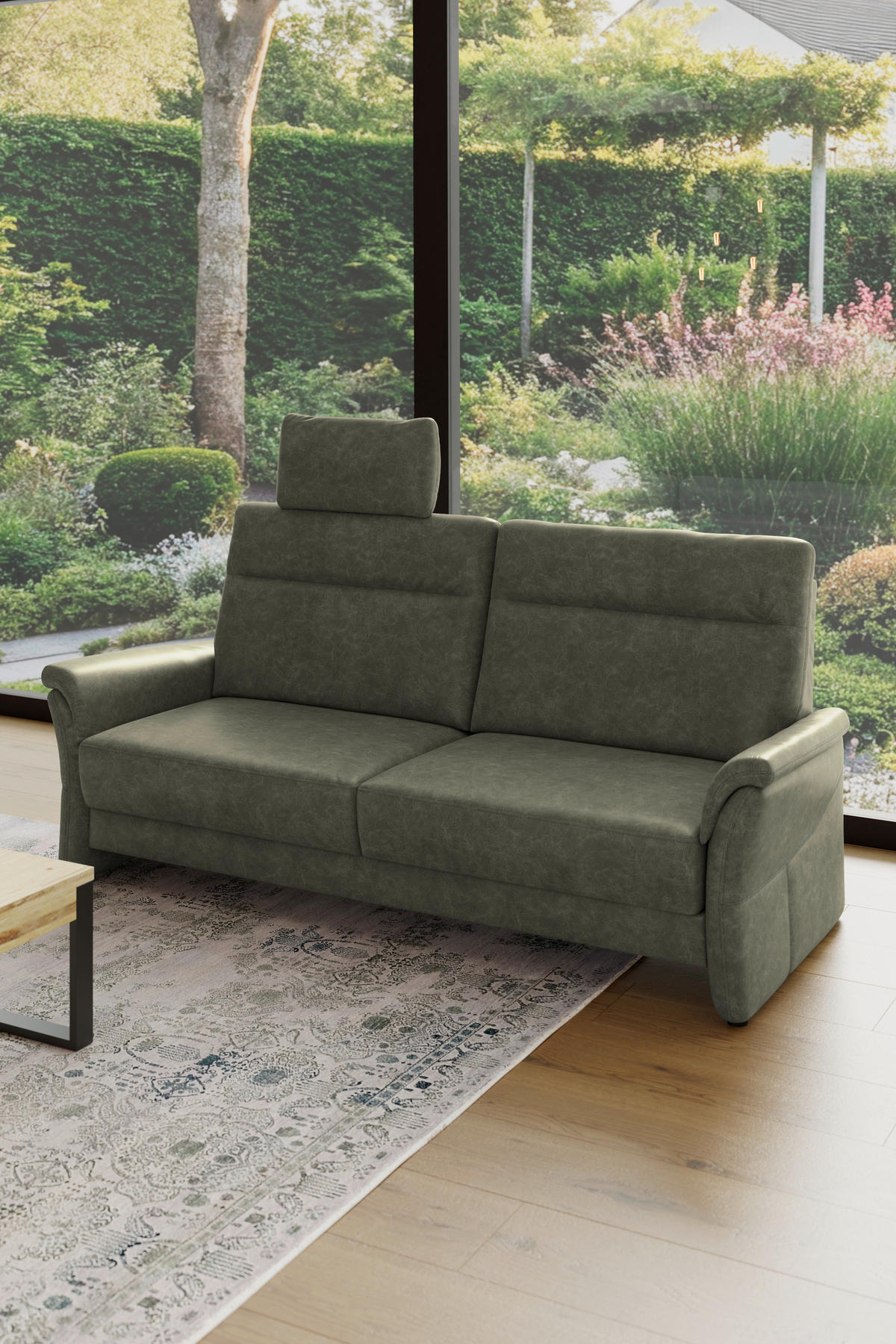 3,5-SITZER - Schwarz/Olivgrün, Konventionell, Kunststoff/Textil (205/98/91cm) - Elegando