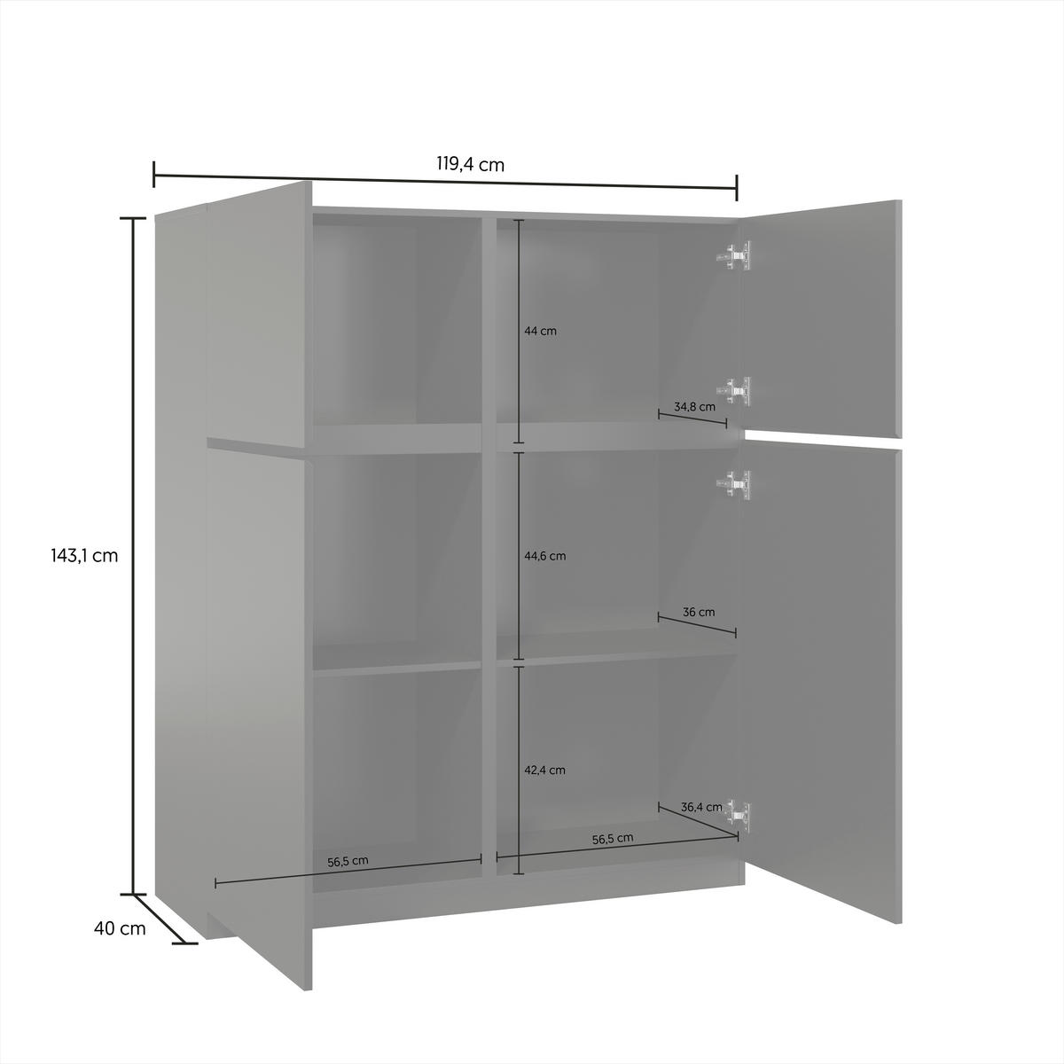 HIGHBOARD Bern 119,5/143/40 cm  - Schwarz, Design, Holzwerkstoff (119,5/143/40cm) - MID.YOU
