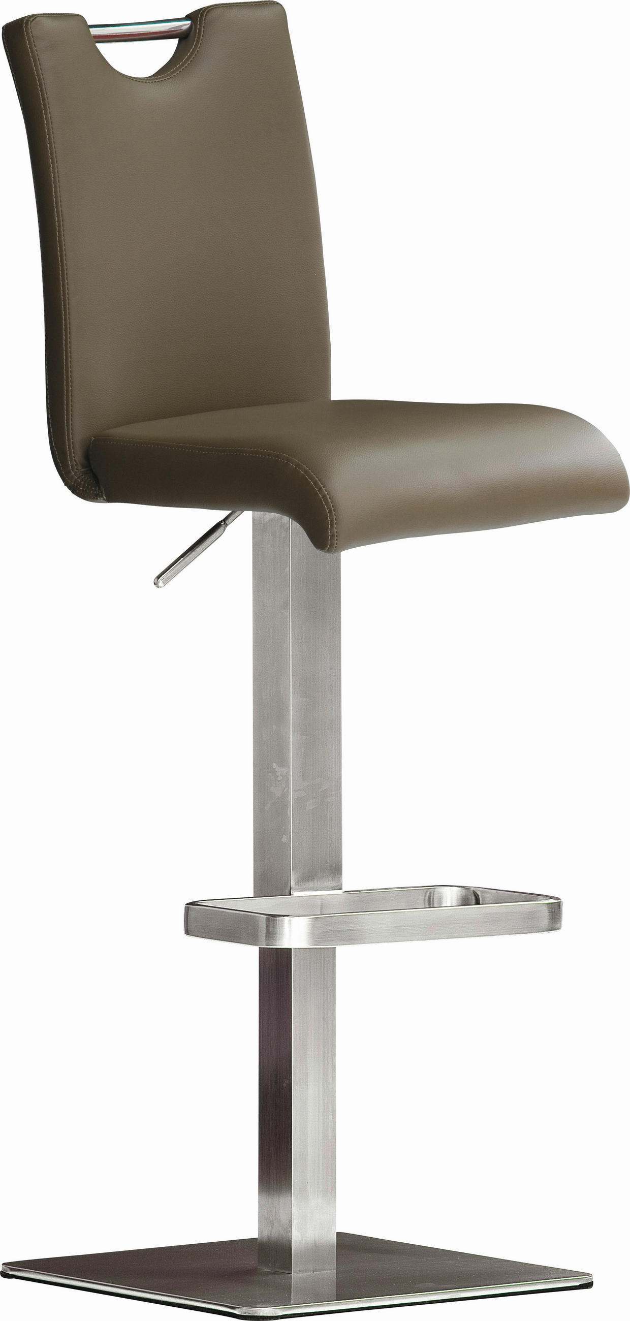 BARHOCKER in Metall, Leder Edelstahlfarben, Hellbraun  - Hellbraun/Edelstahlfarben, Design, Leder/Metall (42/90-115/50cm) - Livetastic