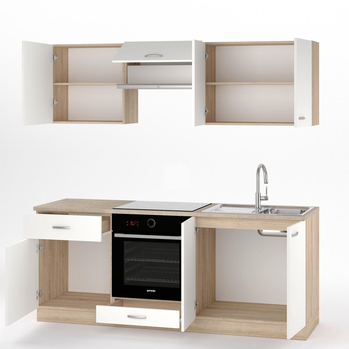 BLOK KUHINJA BEZ APARATA  bijela, hrast Sonoma  - bijela/boje aluminija, Design, drvni materijal/metal - Boxxx