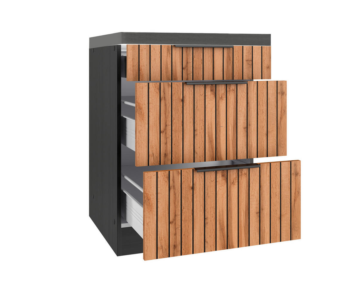 SCHUBKASTENUNTERSCHRANK 60/86/60 cm  in Graphitfarben, Eiche Wotan  - Schieferfarben/Eiche Wotan, Basics, Holzwerkstoff/Metall (60/86/60cm) - Held