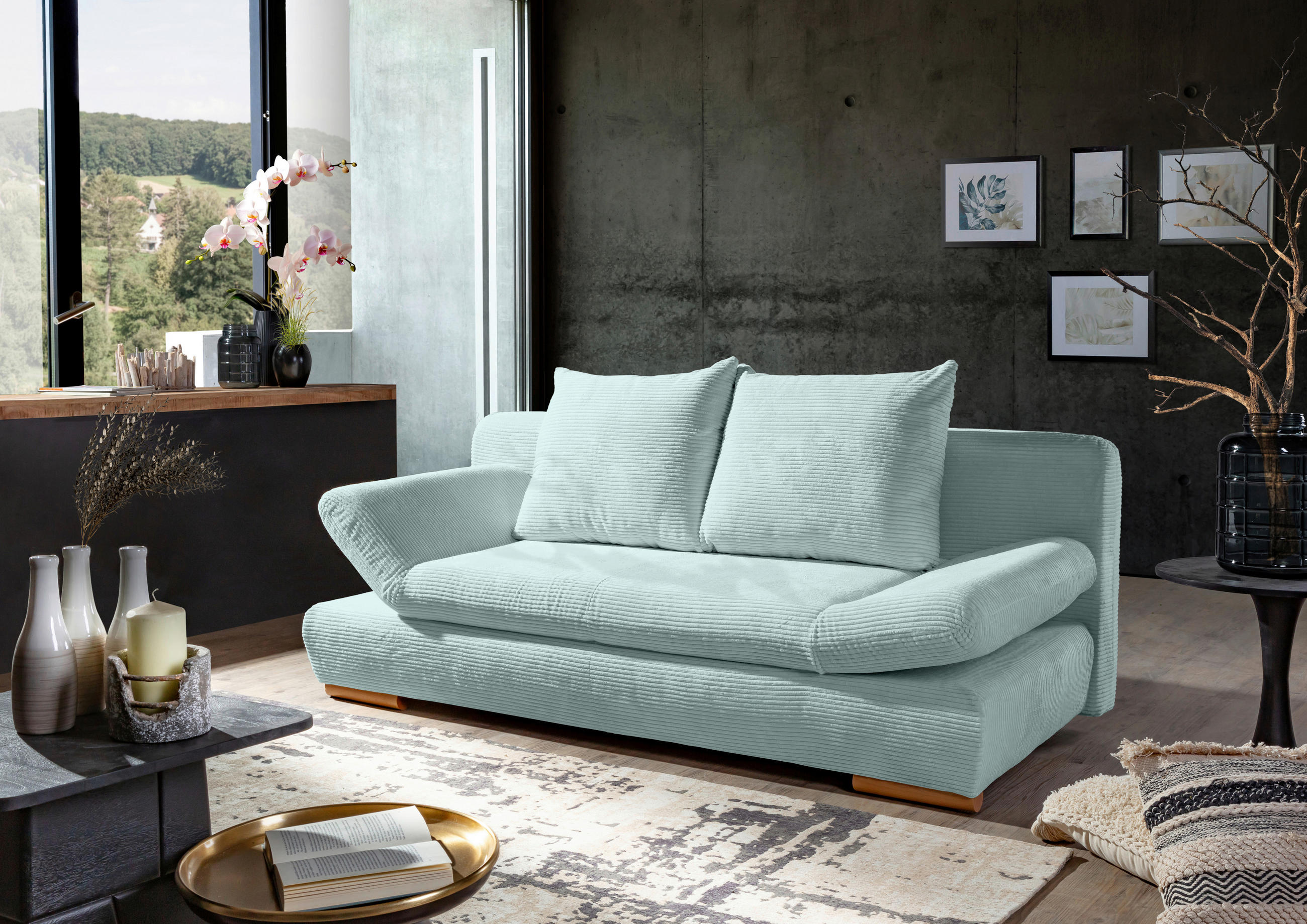 BÄDDSOFFA i manchester mintgrön  - mintgrön/naturfärgad, Klassisk, trä/textil (200/75/92cm) - Livetastic