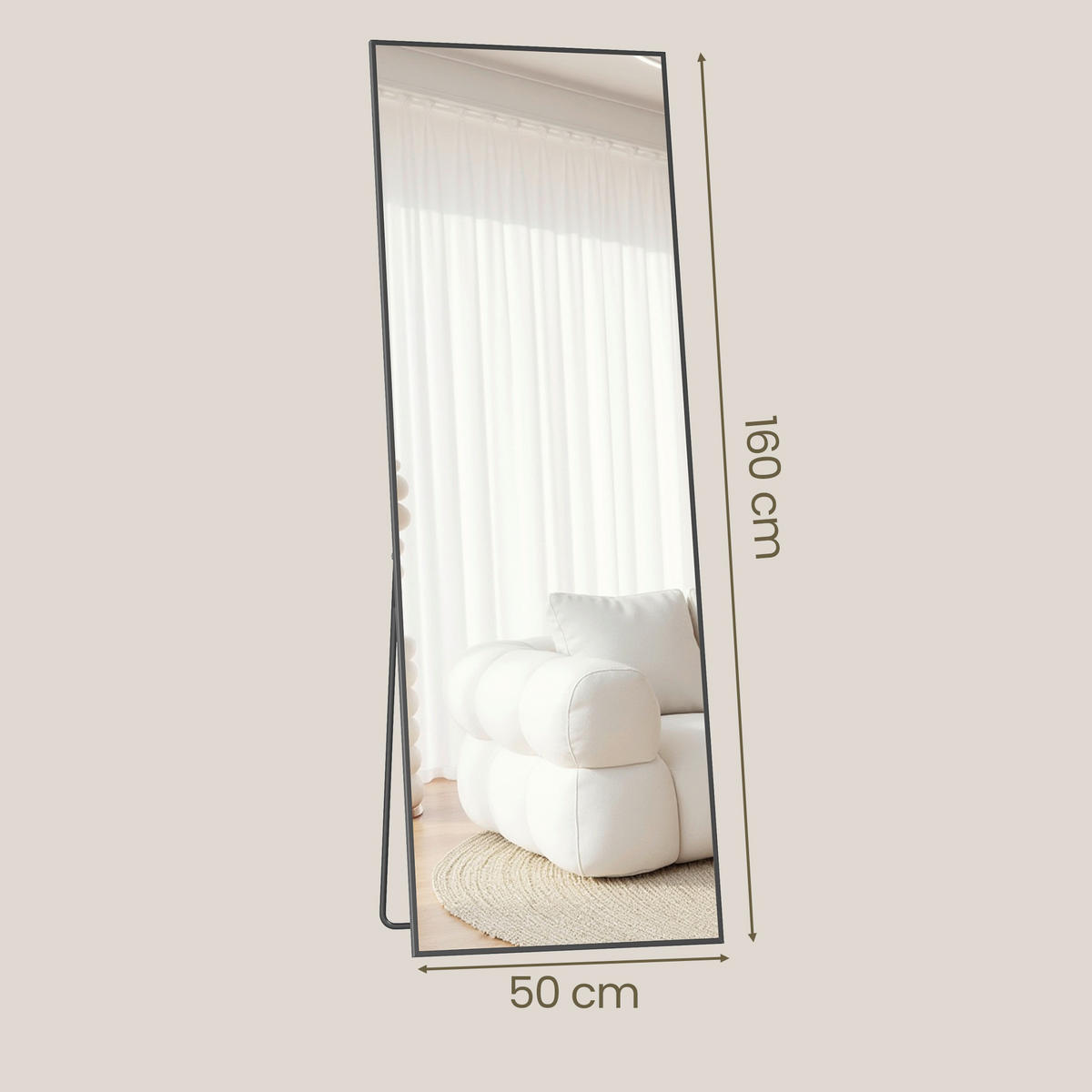 STANDSPIEGEL 50/160/33 cm, Schwarz  - Schwarz, Trend, Glas/Metall (50/160/33cm) - Boxxx