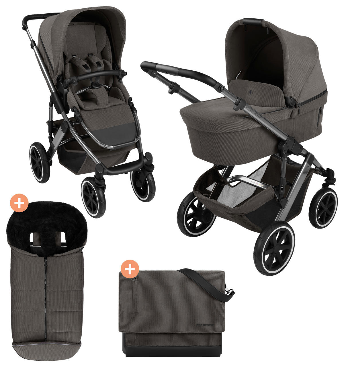 KINDERWAGENSET  Salsa 5 Air Herbst Set  Almond  - Anthrazit/Schwarz, Basics, Textil/Metall (63/118/95,5cm) - ABC Design