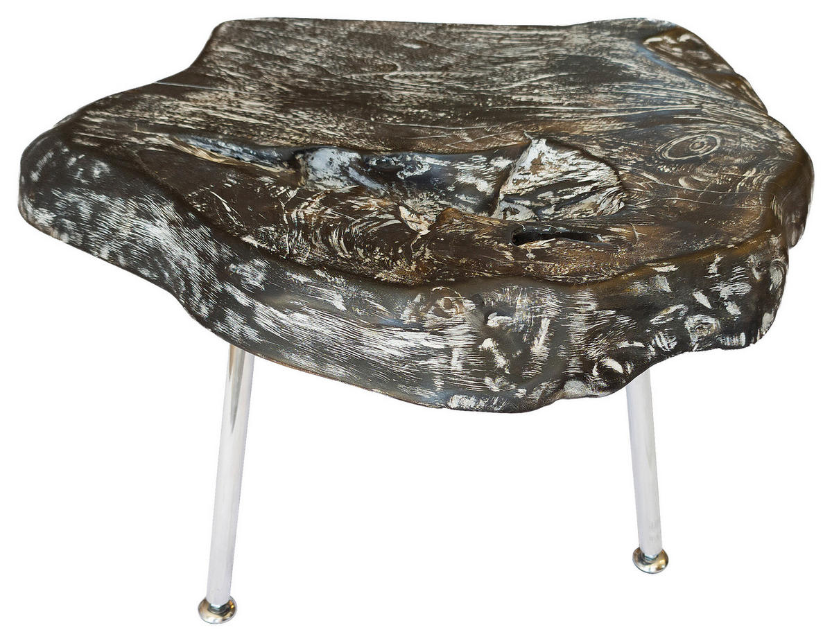 BEISTELLTISCH Unikat 50/40/36 cm Teakholz massiv Schwarz, Alufarben organisch  - Schwarz/Alufarben, LIFESTYLE, Holz/Metall (50/40/36cm) - Landscape