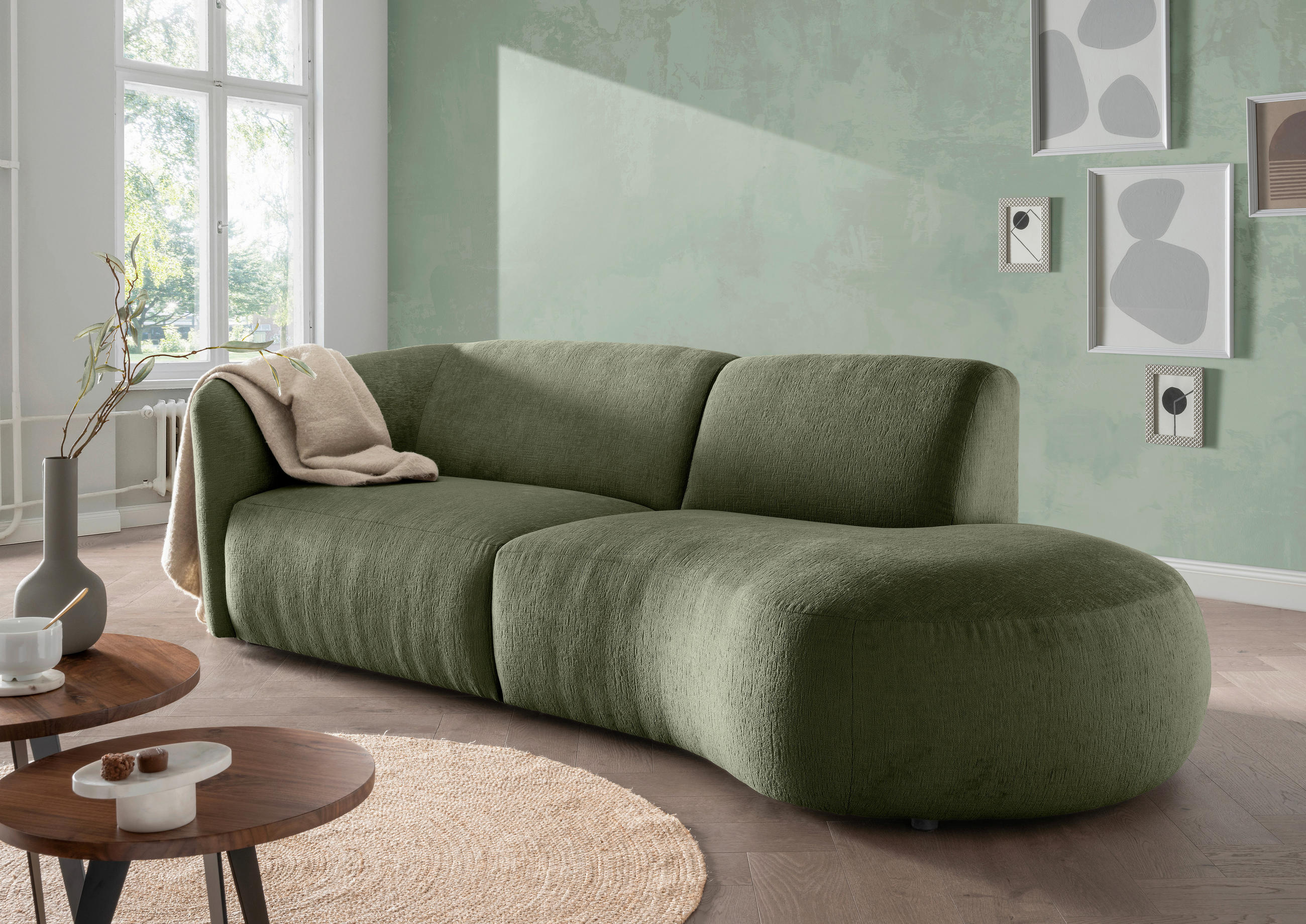 ECKSOFA Jesi Grün Mikrofaser  - Schwarz/Grün, MODERN, Kunststoff/Textil (238/107cm) - Livetastic