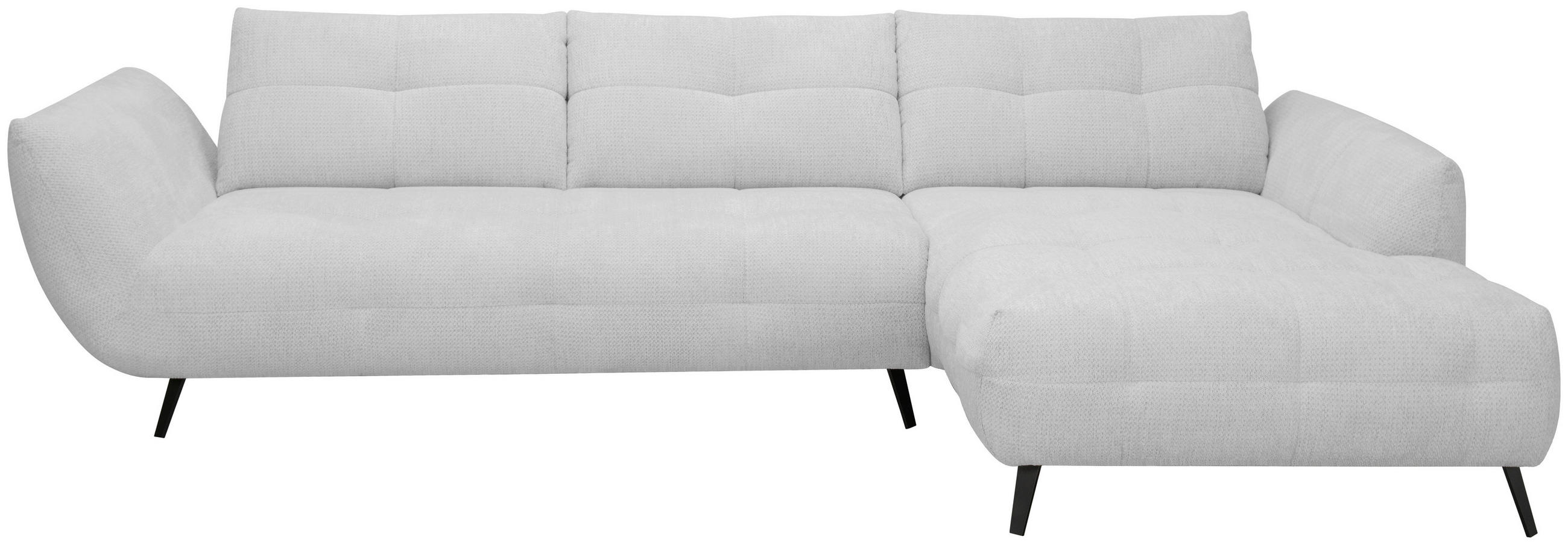 ECKSOFA Silberfarben Chenille Armlehnenkissen, Rücken echt, Sitztiefenverstellung  - Silberfarben/Schwarz, KONVENTIONELL, Textil/Metall (313/215cm) - Hom`in