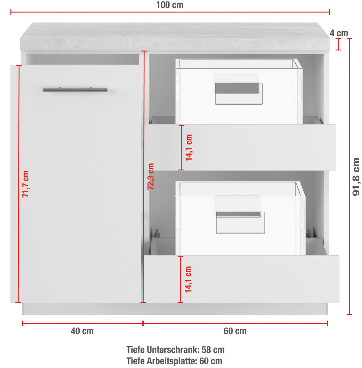 UNTERSCHRANK 100/91,8/58 cm   - Hellgrau/Schwarz, Basics, Holzwerkstoff/Metall (100/91,8/58cm) - Impuls
