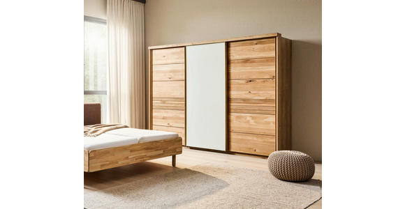 SCHWEBETÜRENSCHRANK 285/216/70 cm 3-türig Champagner, Wildeiche  - Wildeiche/Champagner, Design, Glas/Holz (285/216/70cm) - Linea Natura
