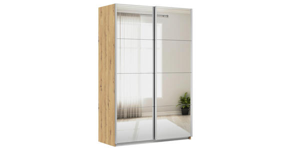 SCHWEBETÜRENSCHRANK  in Eiche Artisan  - Alufarben/Eiche Artisan, KONVENTIONELL, Glas/Holzwerkstoff (181/210/62cm) - Xora