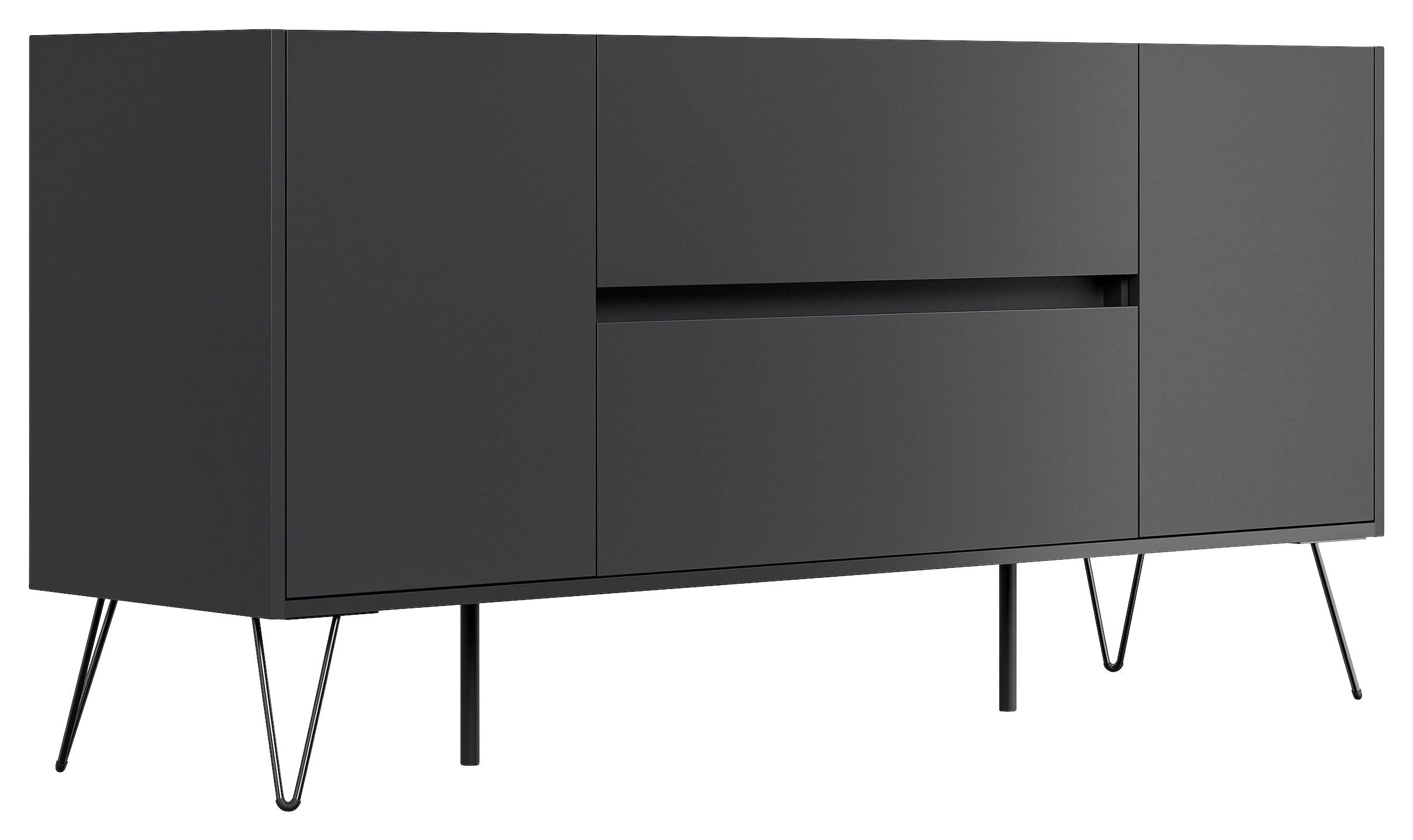 SIDEBOARD Posseik Industrial 155/75,8/42 cm 2 Schublade(n)  - Eichefarben/Graphitfarben, Design, Holzwerkstoff/Metall (155/75,8/42cm) - MID.YOU