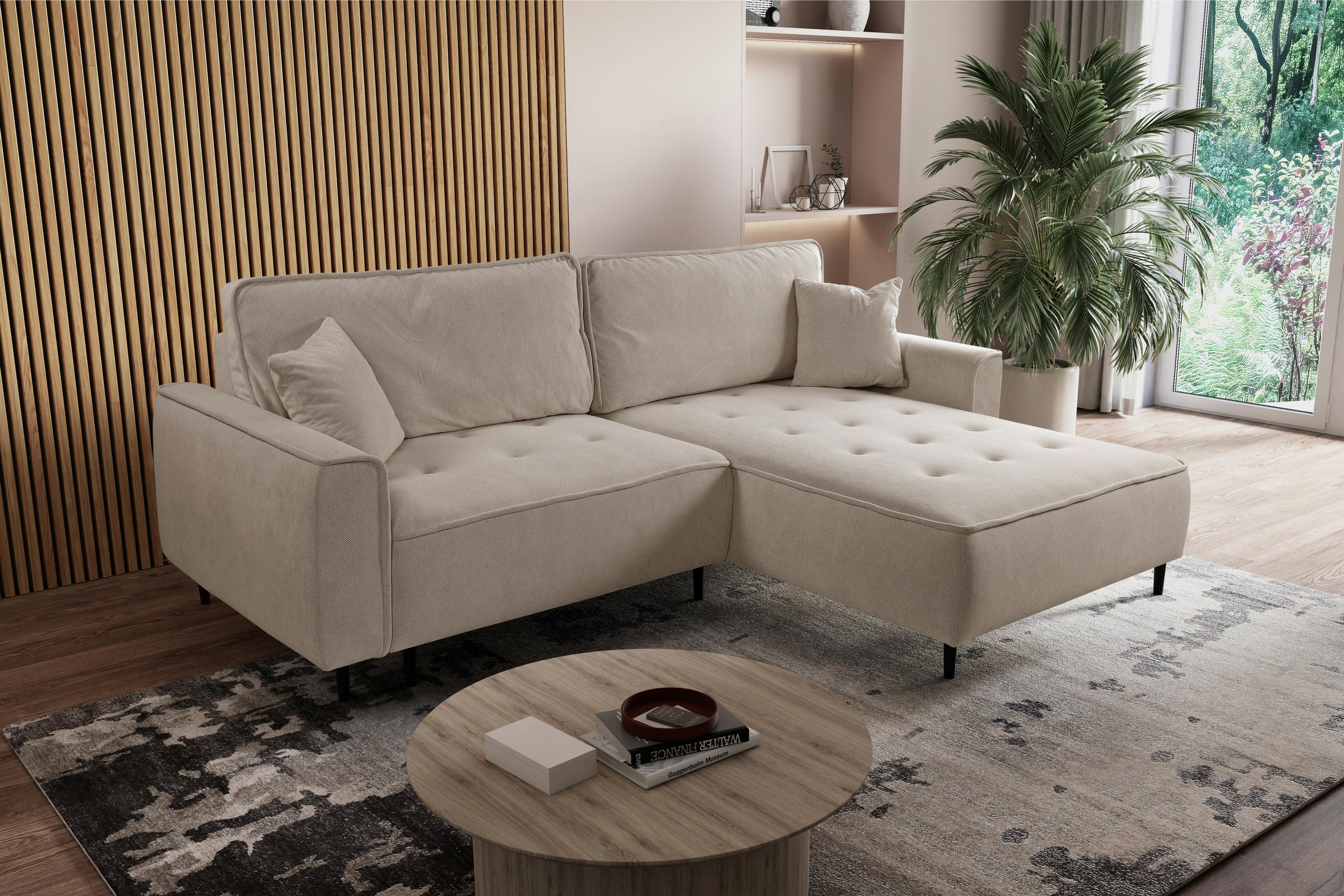 ECKSOFA Cappuccino Flachgewebe  - Schwarz/Cappuccino, Design, Holz/Textil (263/183cm) - MID.YOU