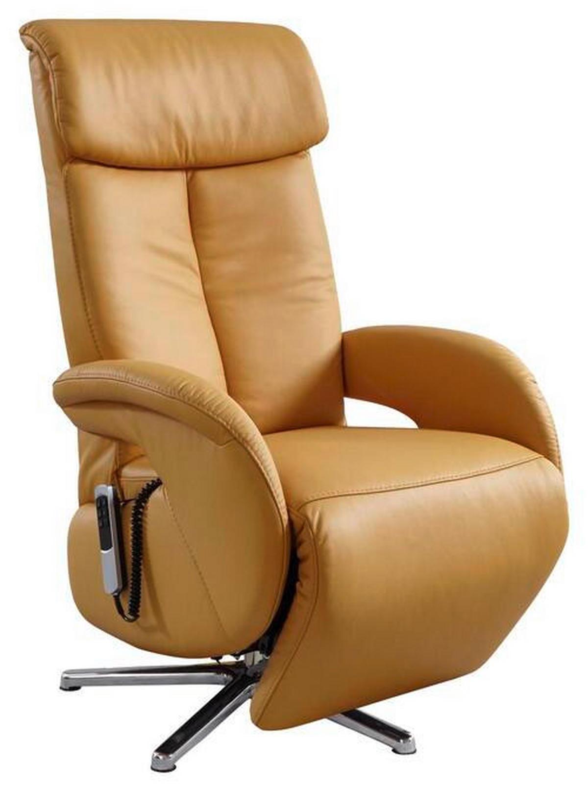 RELAXSESSEL Echtleder Relaxfunktion    - Chromfarben/Currygelb, Design, Leder/Metall (70/112/80cm) - Cantus