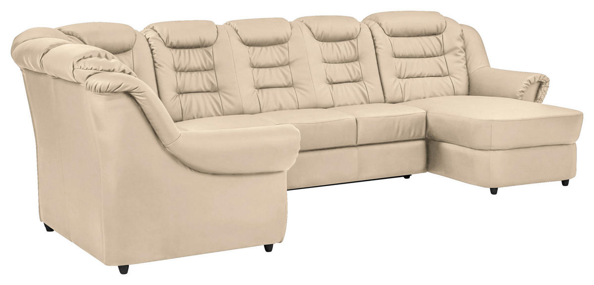 WOHNLANDSCHAFT in Lederlook Beige  - Beige/Schwarz, Konventionell, Kunststoff/Textil (216/333/165cm) - Livetastic