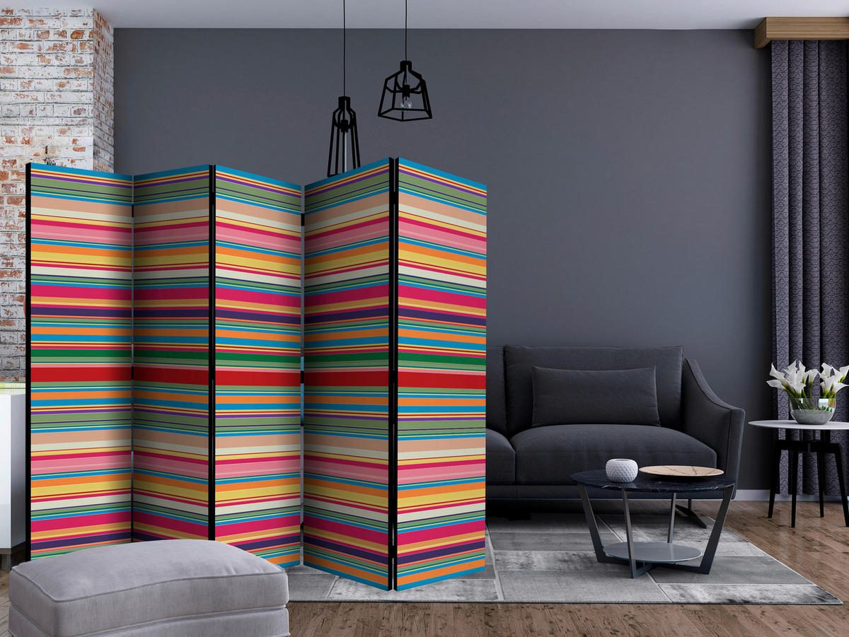 PARAVENT mit 5  Flügel - Dunkelgrün, Basics, Holz/Textil (225/172/3cm) - artgeist