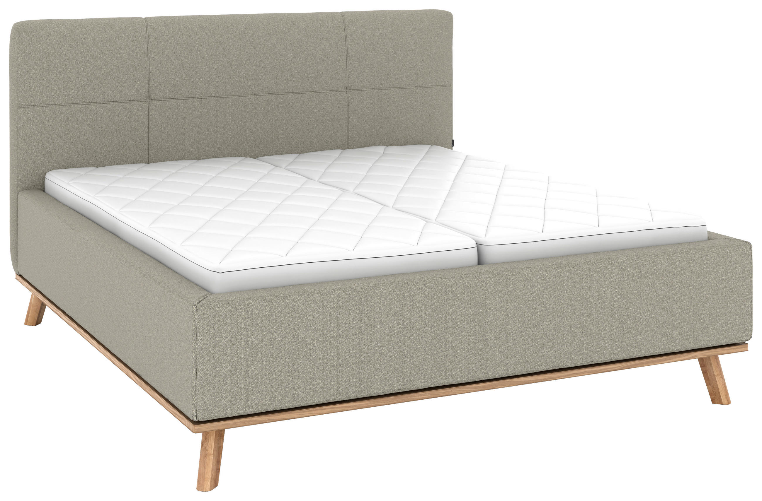 POLSTERBETT 160/200 cm,  in Hellgrau, Matratze, Lattenrost, Bettkasten, H3 + H3 = fest  - Eichefarben/Hellgrau, Design, Holz/Textil (160/200cm) - Musterring