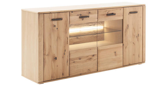 SIDEBOARD Asteiche, Balkeneiche furniert, massiv Eichefarben Einlegeböden  - Eichefarben/Anthrazit, KONVENTIONELL, Glas/Holz (179/90/44cm) - Cantus