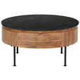 COUCHTISCH Mangoholz Hartholz rund Schwarz, Hellbraun 85/85/45 cm  - Hellbraun/Goldfarben, Design, Holz/Stein (85/85/45cm) - Novel