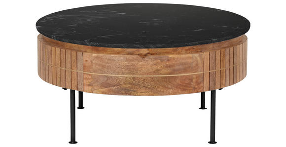 COUCHTISCH Mangoholz Hartholz 85/85/45 cm rund Schwarz, Hellbraun - Hellbraun/Goldfarben, Design, Holz/Stein (85/85/45cm) - Novel