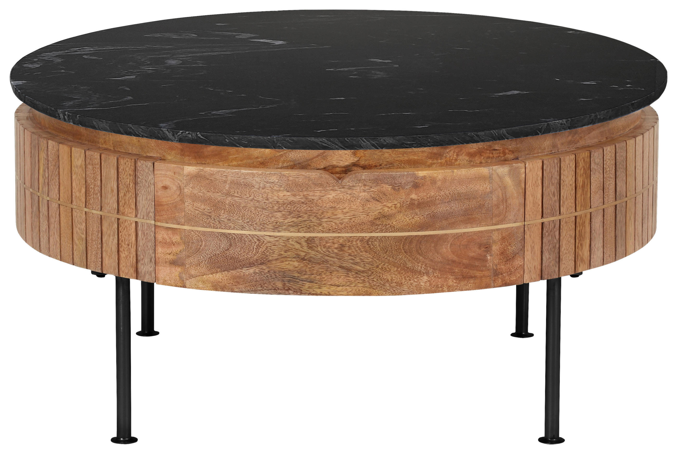 COUCHTISCH NO Mangoholz Hartholz 85/85/45 cm rund Schwarz, Hellbraun  - Hellbraun/Goldfarben, Design, Holz/Stein (85/85/45cm) - Novel