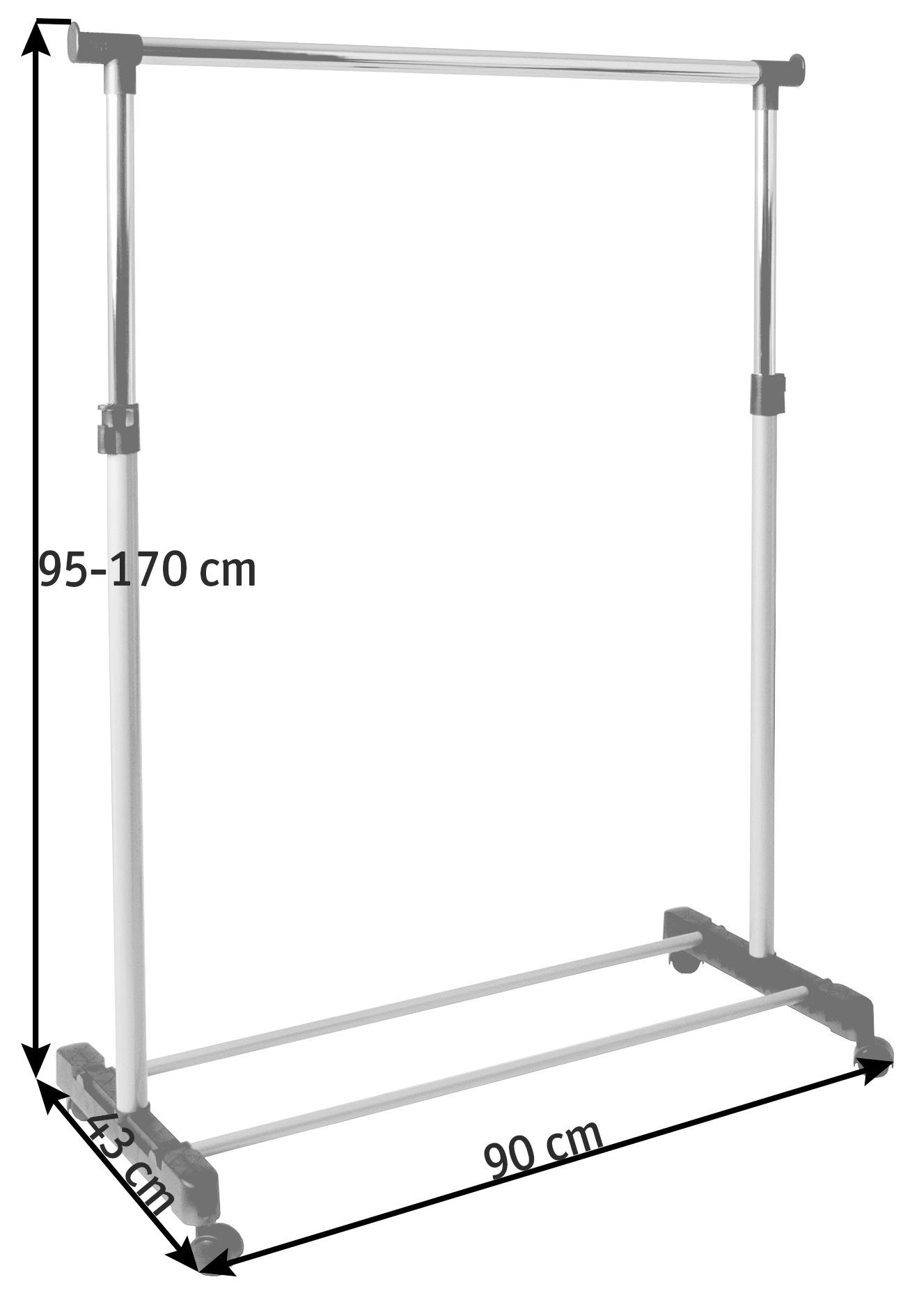 KLEIDERWAGEN in Grau, Alufarben, Chromfarben 90/95-170/43 cm   - Chromfarben/Alufarben, Basics, Kunststoff/Metall (90/95-170/43cm)