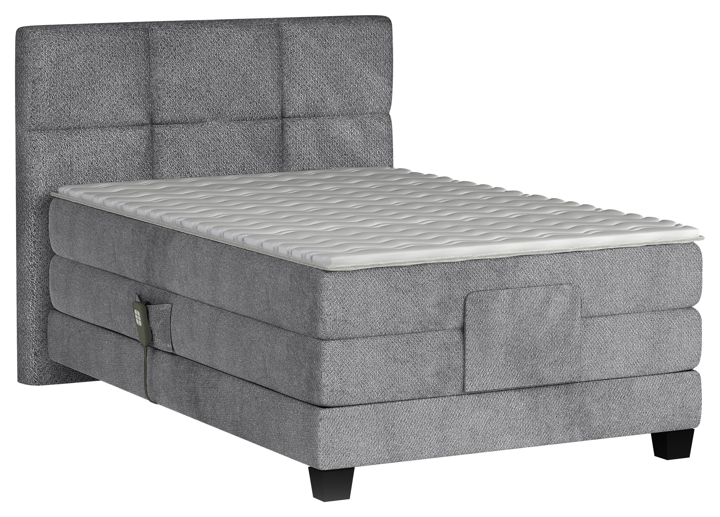 BOXSPRINGBETT 120/200 cm,  in Anthrazit, Matratze, Topper, motorische Verstellbarkeit, Fernbedienung, H4 = sehr fest  - Anthrazit/Schwarz, KONVENTIONELL, Holz/Kunststoff (120/200cm) - Chameo