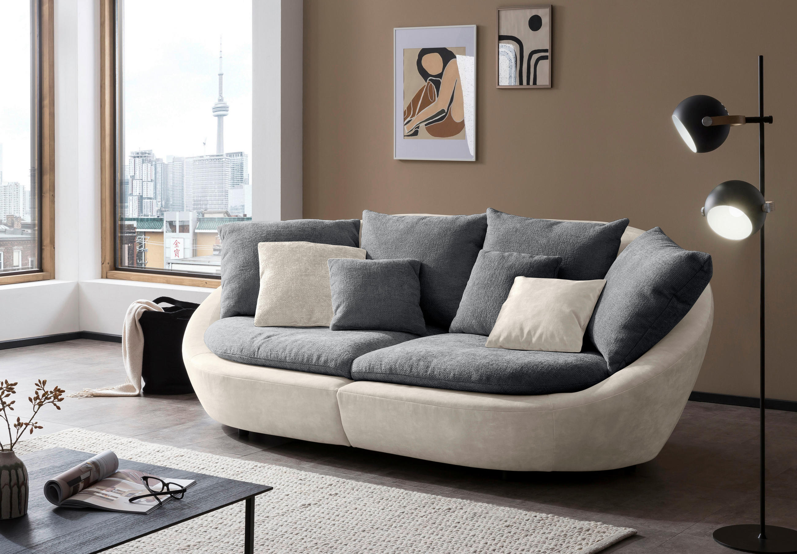 BIGSOFA Chenille Anthrazit, Beige  - Anthrazit/Beige, MODERN, Kunststoff/Textil (237/87/131cm) - MID.YOU