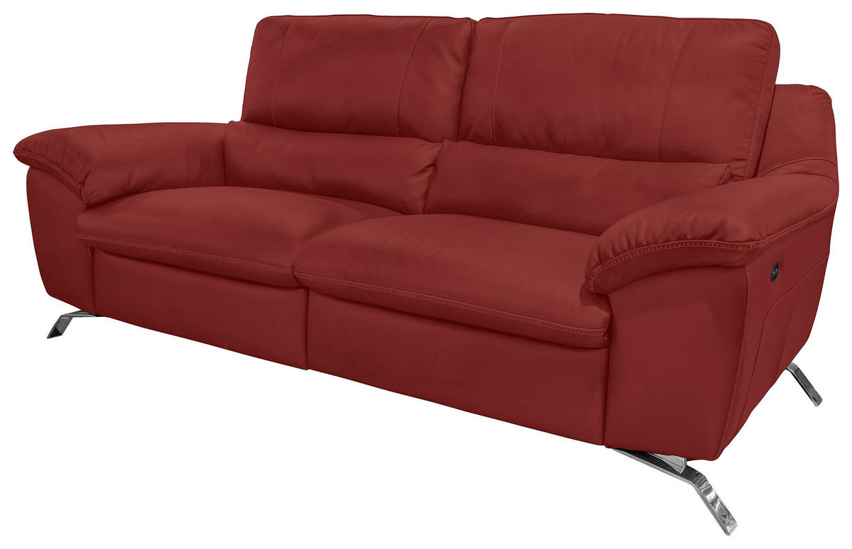 2,5-SITZER Kombination Echtleder/Lederlook Rot  - Silberfarben/Rot, Design, Leder/Metall (216/97/95-151cm) - Livetastic