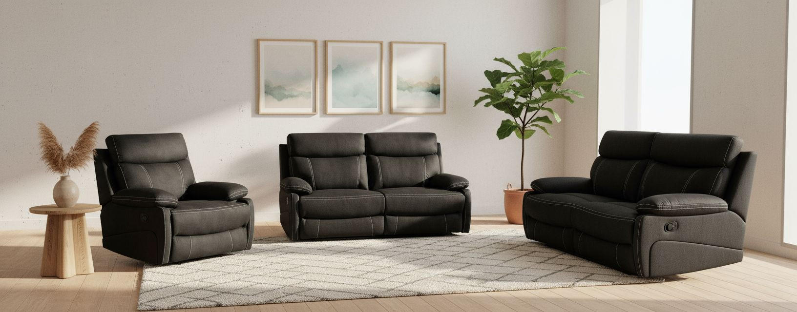 SITZGARNITUR Mikrofaser Schwarz  - Schwarz, KONVENTIONELL, Textil/Metall - Livetastic