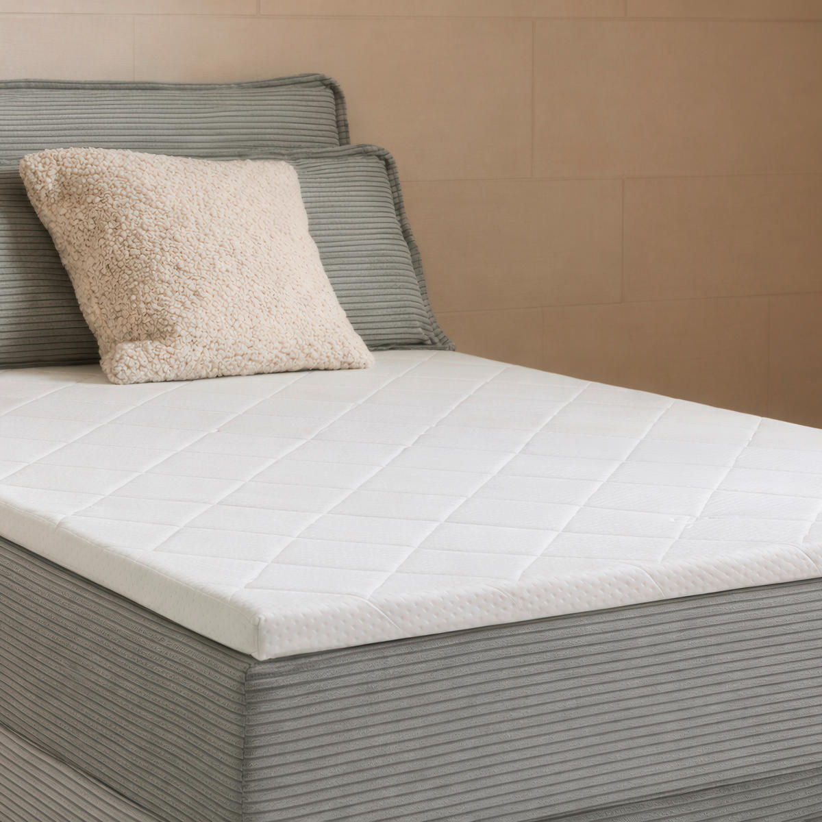 BOXBETT 120/200 cm,  in Hellgrau, Kissen, Bettkasten, Topper, H3 = fest  - Hellgrau/Schwarz, Design, Kunststoff/Textil (120/200cm) - Chameo