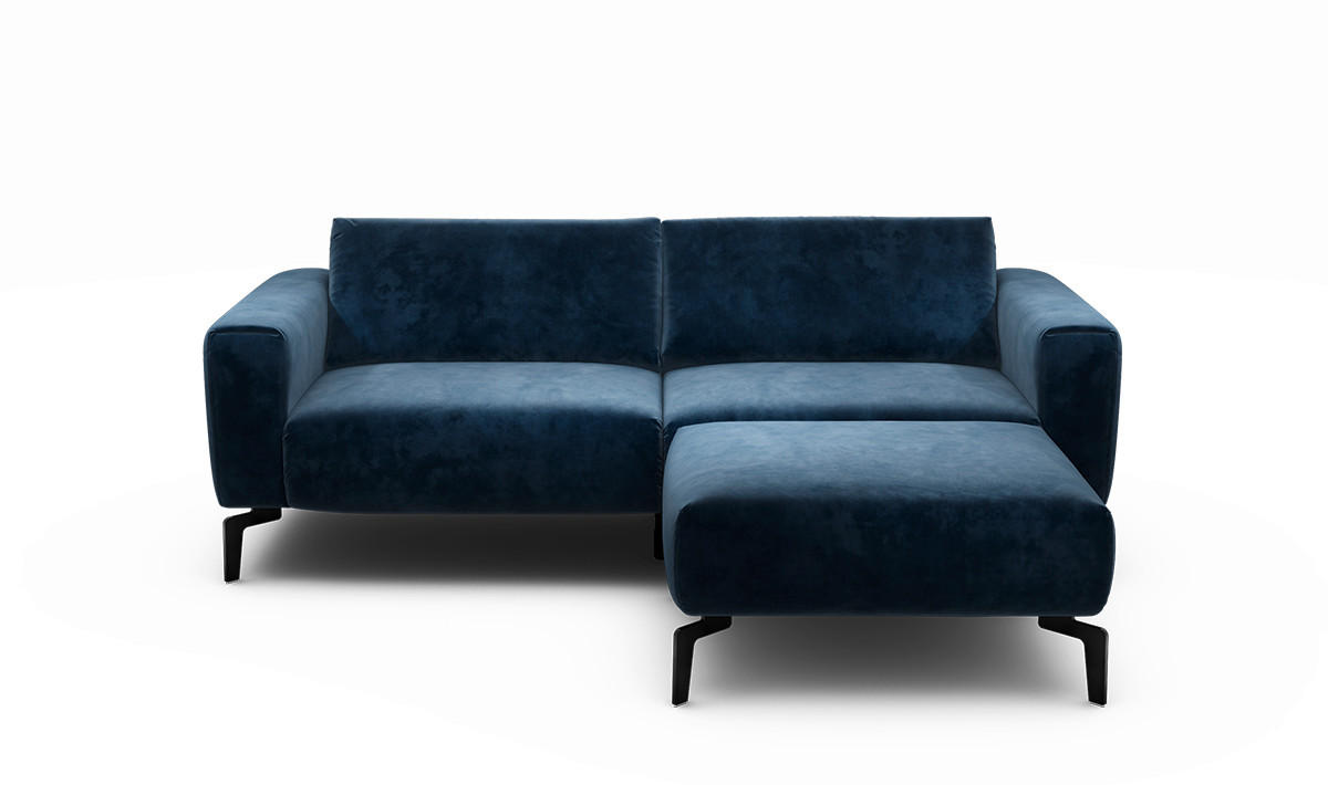 2,5-Sitzer inkl. Hocker Samt Dunkelblau  - Schwarz/Dunkelblau, Design, Textil/Metall (220/86/86-94cm) - SENSOO