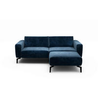 2,5-Sitzer inkl. Hocker Samt Dunkelblau  - Schwarz/Dunkelblau, Design, Textil/Metall (220/86/86-94cm) - SENSOO