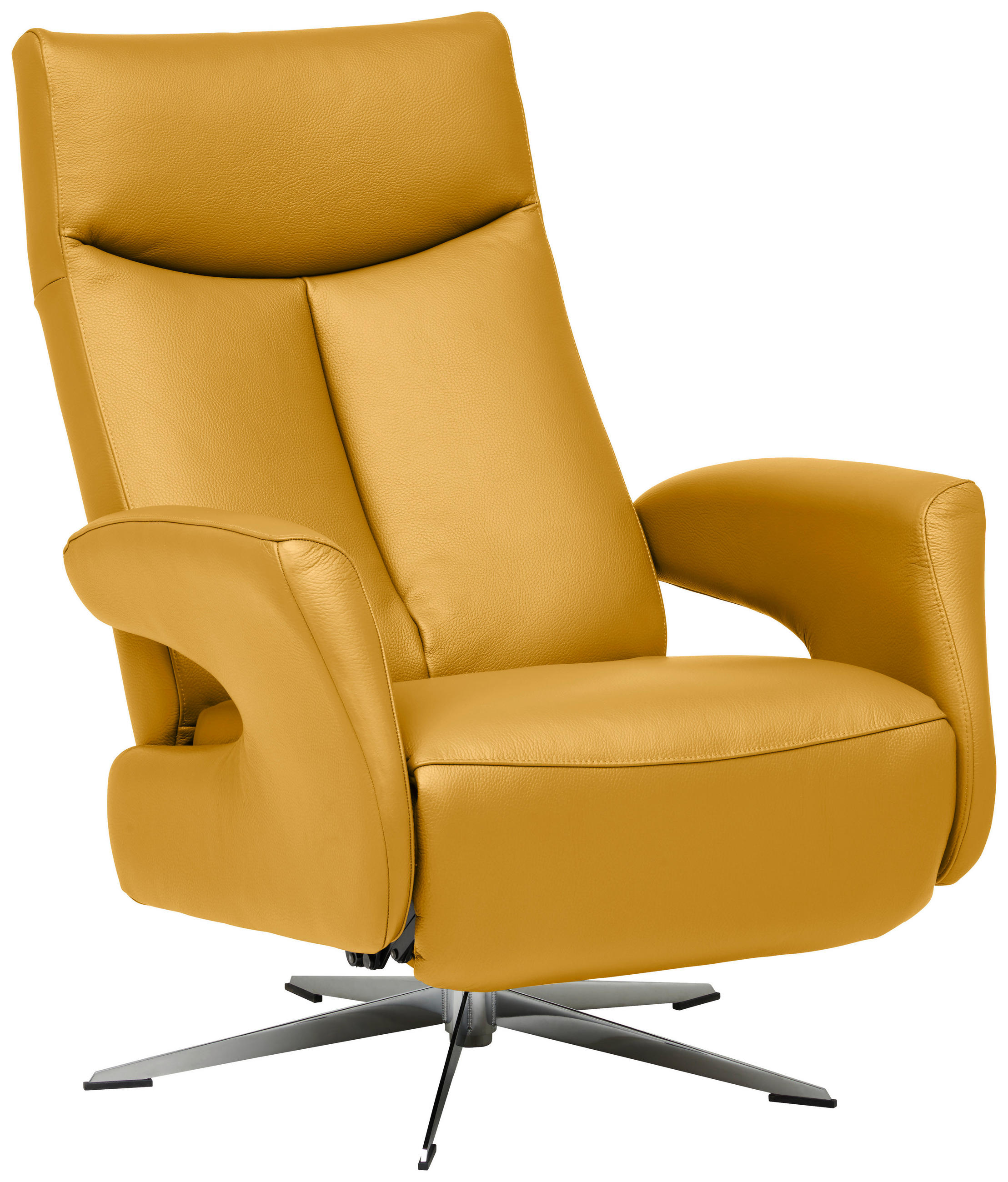 RELAXSESSEL Echtleder Relaxfunktion    - Chromfarben/Gelb, Design, Leder/Metall (74/105/82cm) - Welnova