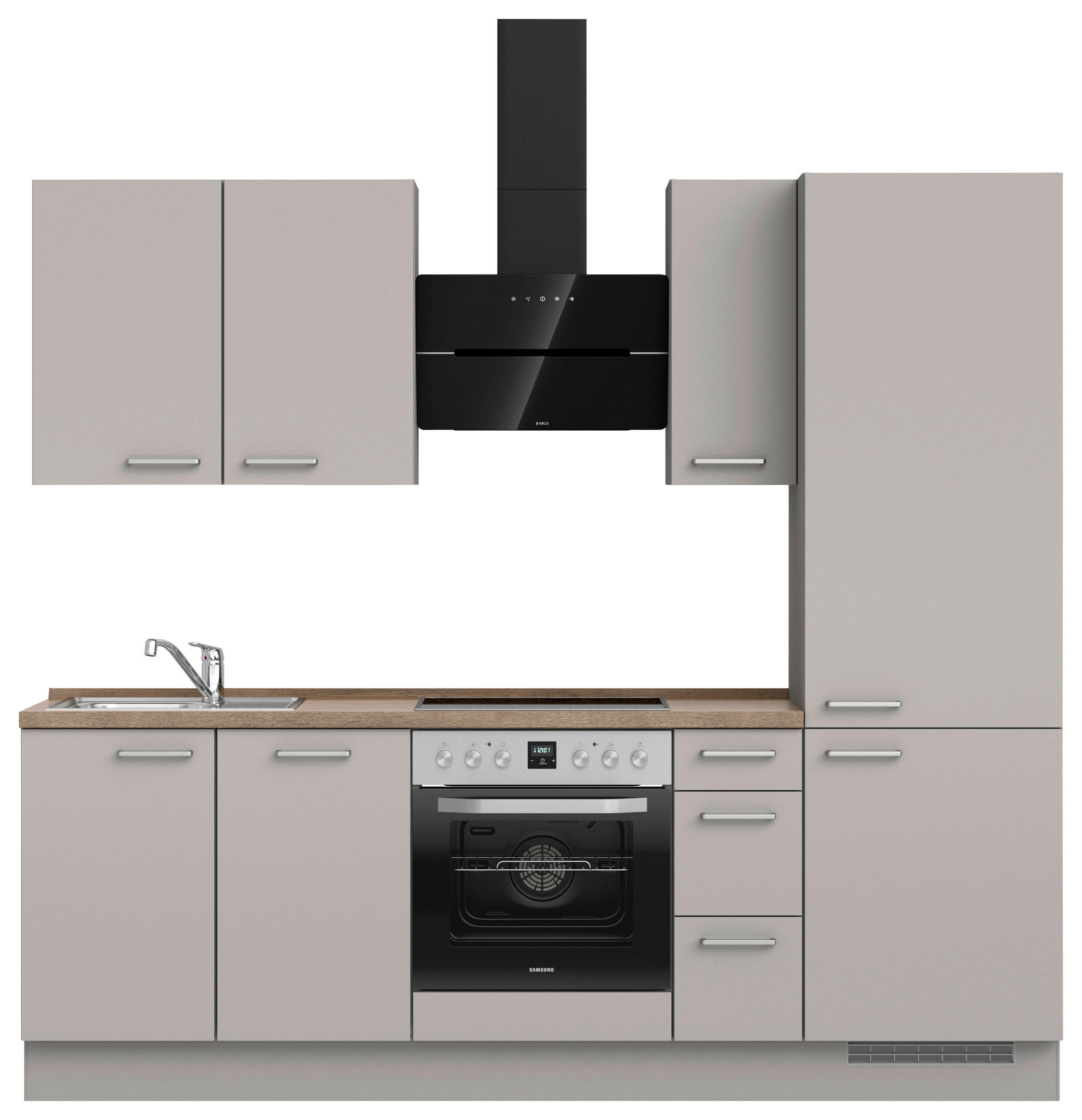 KÜCHENLEERBLOCK 240 cm   in Grau, Eiche dunkel  - Eiche dunkel/Edelstahlfarben, MODERN, Holzwerkstoff/Metall (240cm) - Nobilia