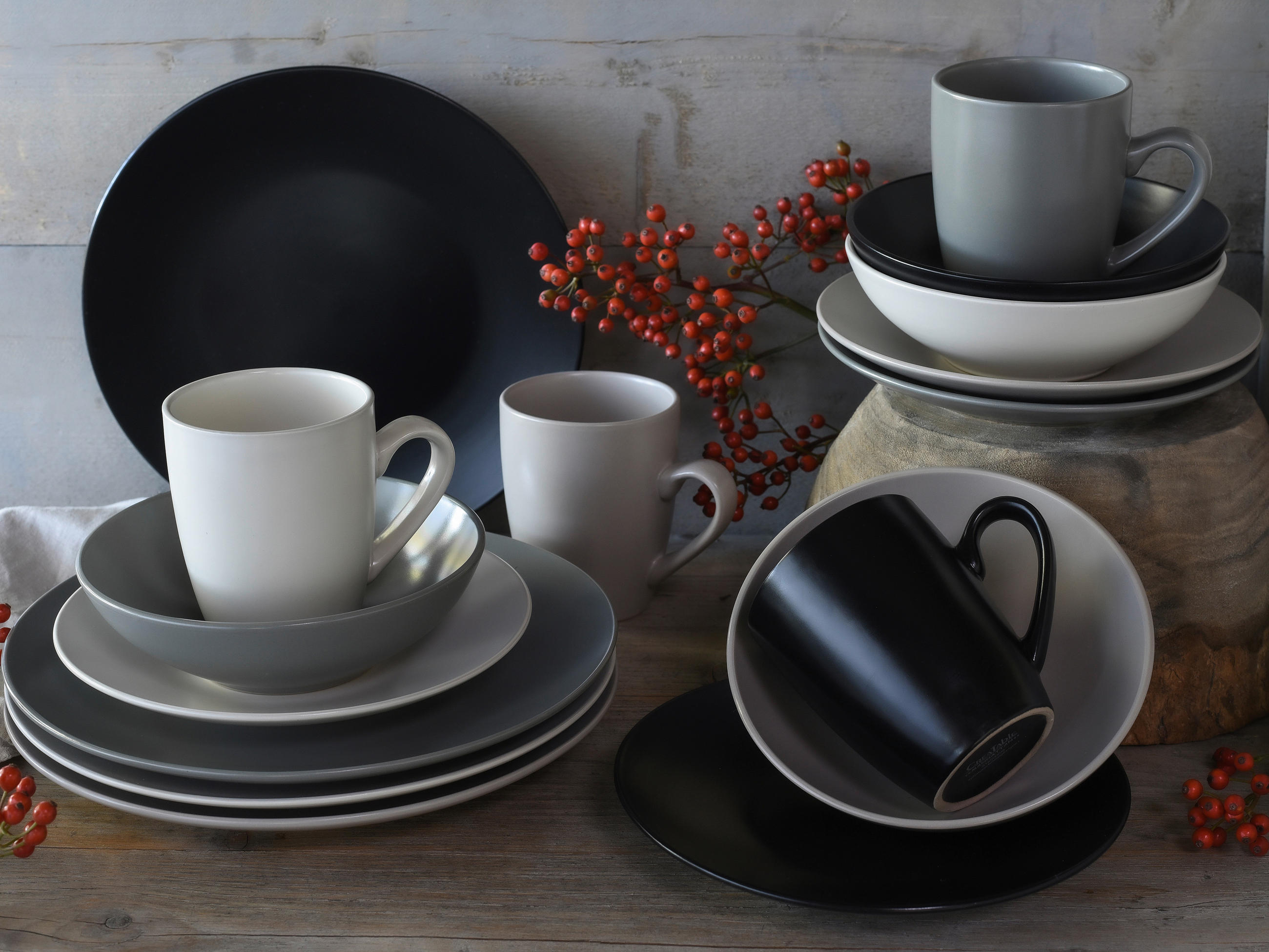 KOMBISERVICE Creme, Grau, Schwarz, Taupe 16-teilig MANHATTAN  - Taupe/Creme, Basics, Keramik - Creatable