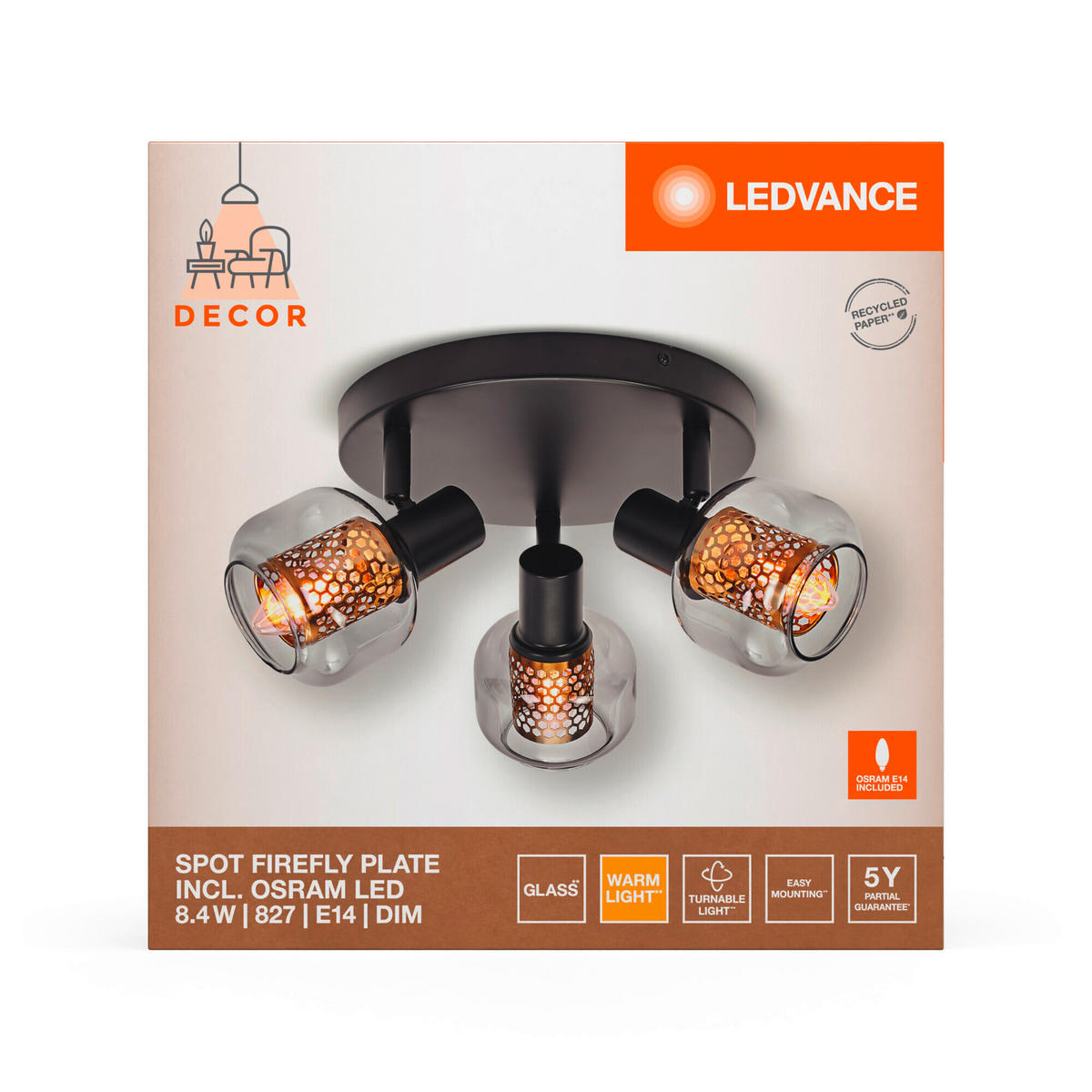 LED-DECKENLEUCHTE 36,5/17,6 cm   - KONVENTIONELL, Glas/Metall (36,5/17,6cm) - Ledvance