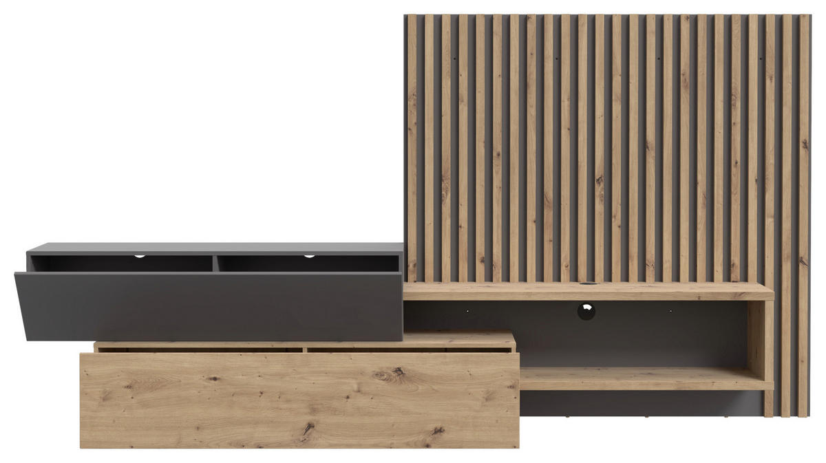 WOHNWAND  in Grau, Eiche Artisan 288,5/152,5/42,5 cm  - Eiche Artisan/Grau, Modern, Holzwerkstoff (288,5/152,5/42,5cm) - Carryhome