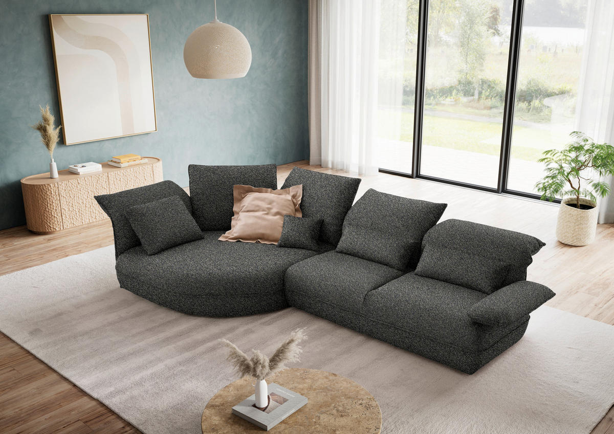 ECKSOFA Chenille Blaugrau  - Blaugrau/Schwarz, Design, Kunststoff/Textil (154/343cm) - Koinor