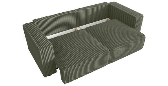 SCHLAFSOFA Cord Olivgrün  inkl. Zierkissen, Bettkasten, Schlaffunktion  - Schwarz/Olivgrün, MODERN, Kunststoff/Textil (250/68/104cm) - Xora