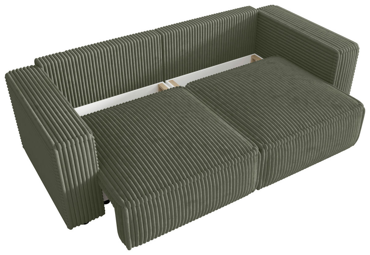 SCHLAFSOFA Cord Olivgrün  inkl. Zierkissen, Bettkasten, Schlaffunktion  - Schwarz/Olivgrün, MODERN, Kunststoff/Textil (250/68/104cm) - Xora