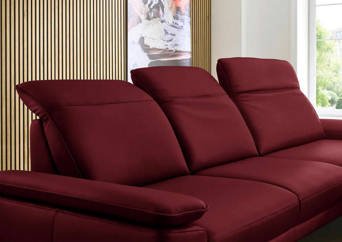 ECKSOFA in Echtleder Dunkelrot  - Schwarz/Dunkelrot, Design, Leder/Metall (332/193cm) - Dieter Knoll