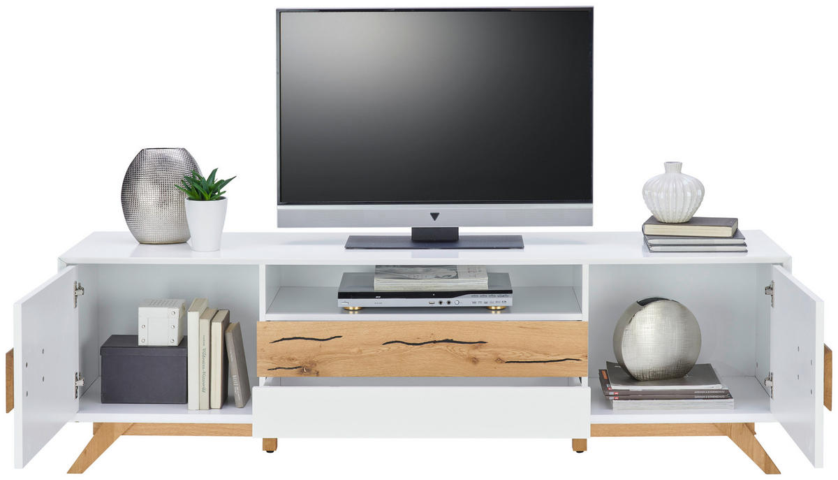 MEDIABÄNK i massiv ek vit, ekfärgad  - vit/ekfärgad, Design, trämaterial/trä (178/53,6/40cm) - Xora