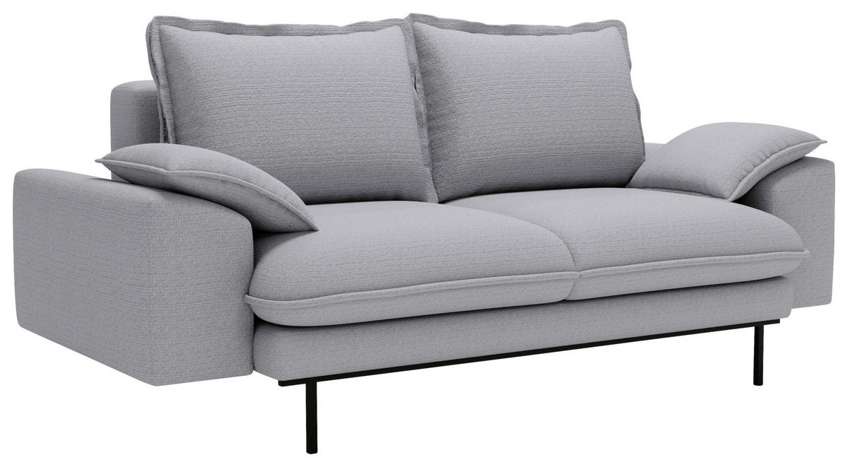 2-SITZER-SOFA Struktur Hellgrau  - Hellgrau/Schwarz, Design, Textil/Metall (195/92/97cm) - Livetastic