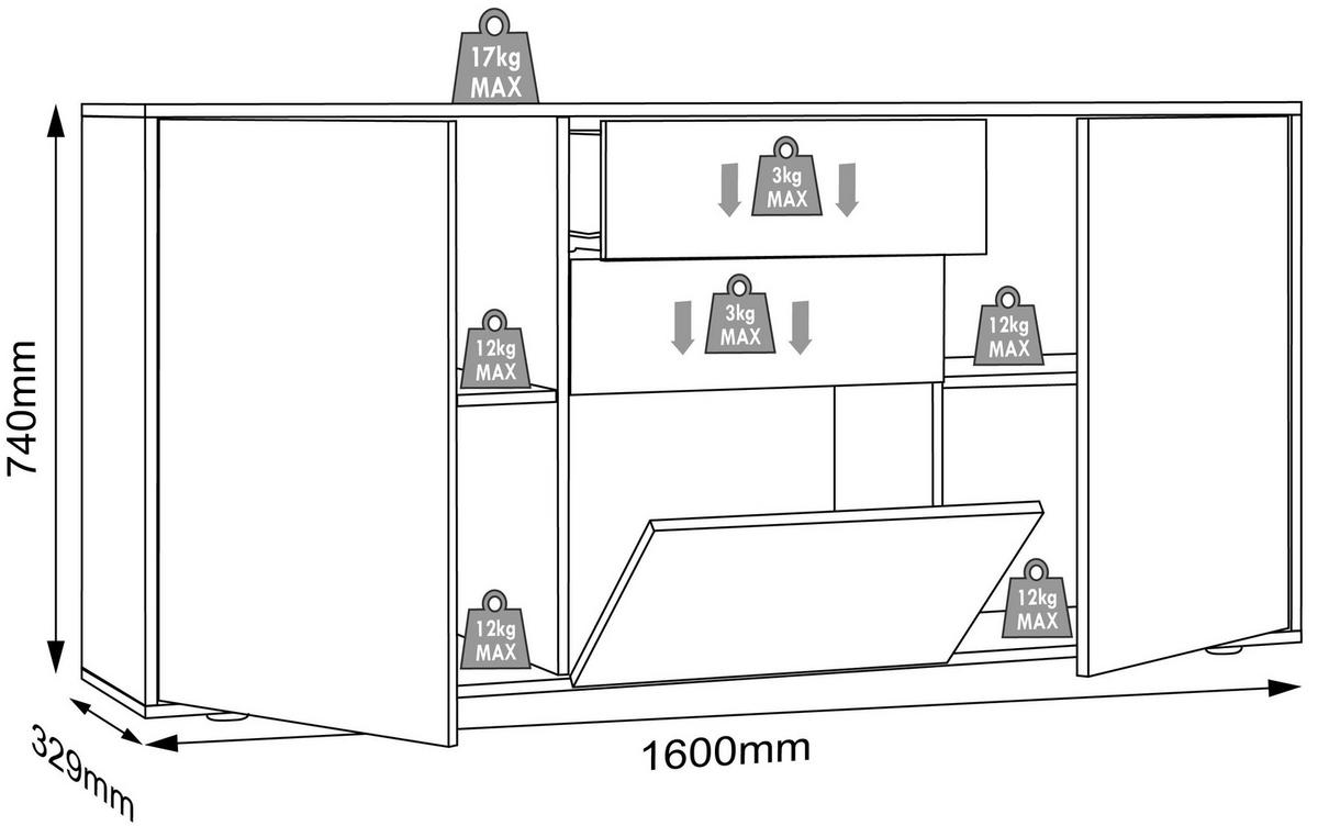 BYRÅ 160/74/33 cm  - vit/honungsek, Design, trämaterial/plast (160/74/33cm) - MID.YOU